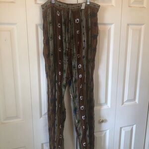 Relaxed Wide-Leg Floral Print Pants - Brown